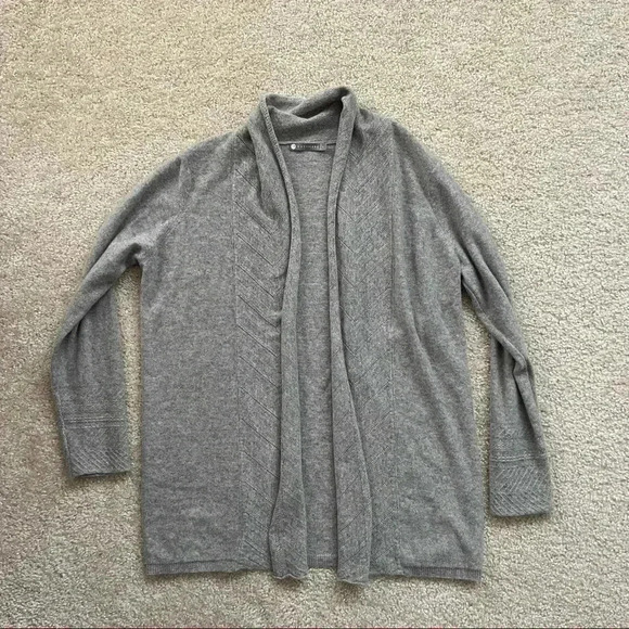 InCashmere Drape Front Open Cardigan Gray Women’s Size Large $219 100% Cashmere - Picture 7 of 16